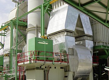 Combustion air fan with inlet silencer for the chemical industry 