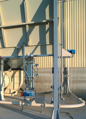 High-pressure conveyor system for fibre material
